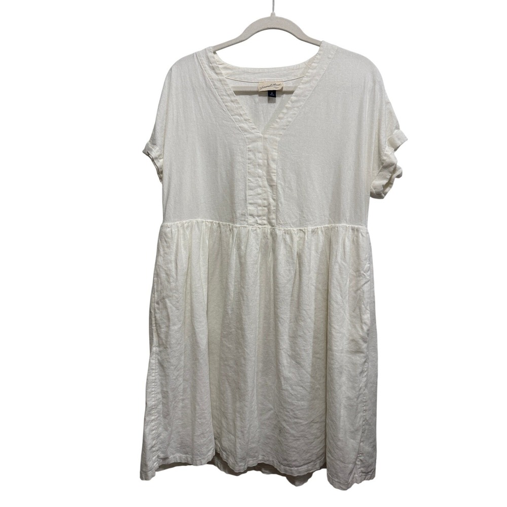Universal Thread Womens Cream Linen Blend V-Neck Babydoll Dress with Pockets M